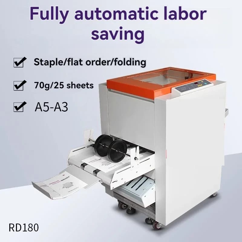 RD180 Macchina pieghevole Rilegatrice automatica A3 Macchina pieghevole integrata Cucitrice elettrica per chiodi per guida a filo