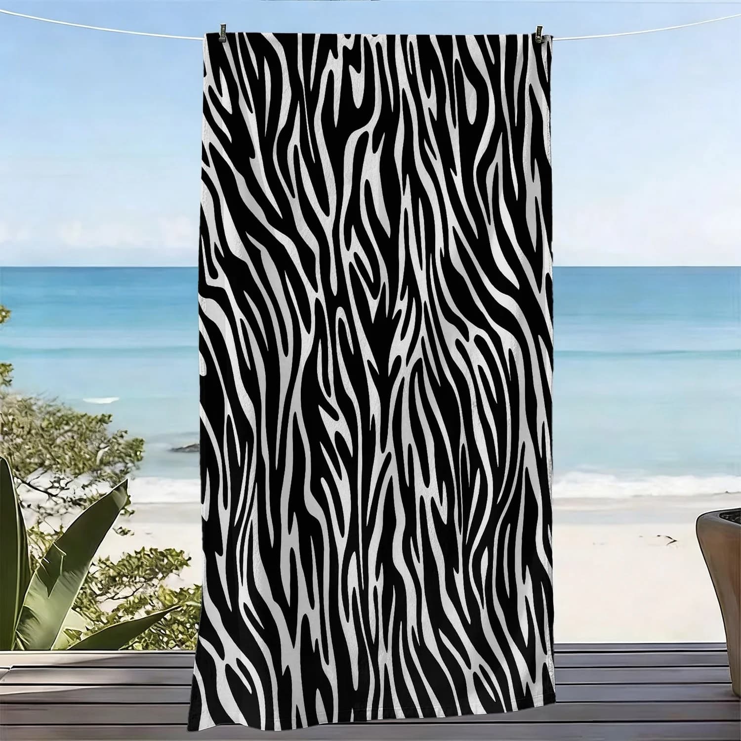 Asciugamano da spiaggia oversize con strisce zebrate, in microfibra ad asciugatura rapida, ideale per vacanze al mare, feste in piscina, picnic all'aperto, viaggi