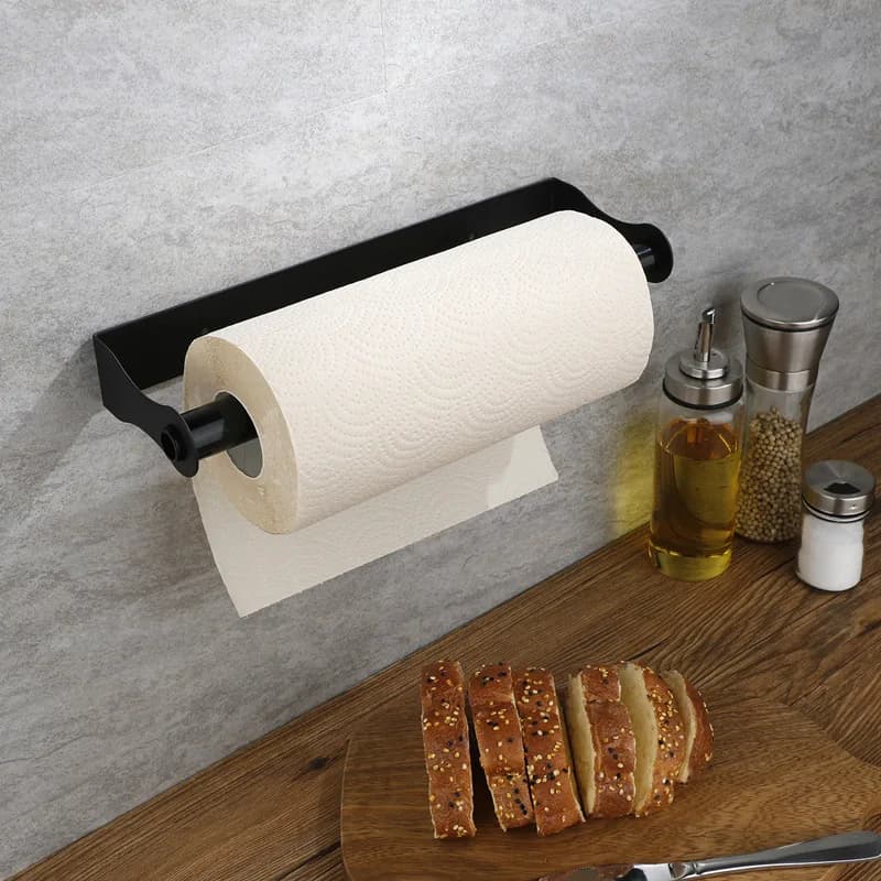 Black Square Stainless Steel Paper Towel Holder,No Drilling Toilet Paper Roll Holder for Kitchen Cabinet or Bathroom Tissue Rack