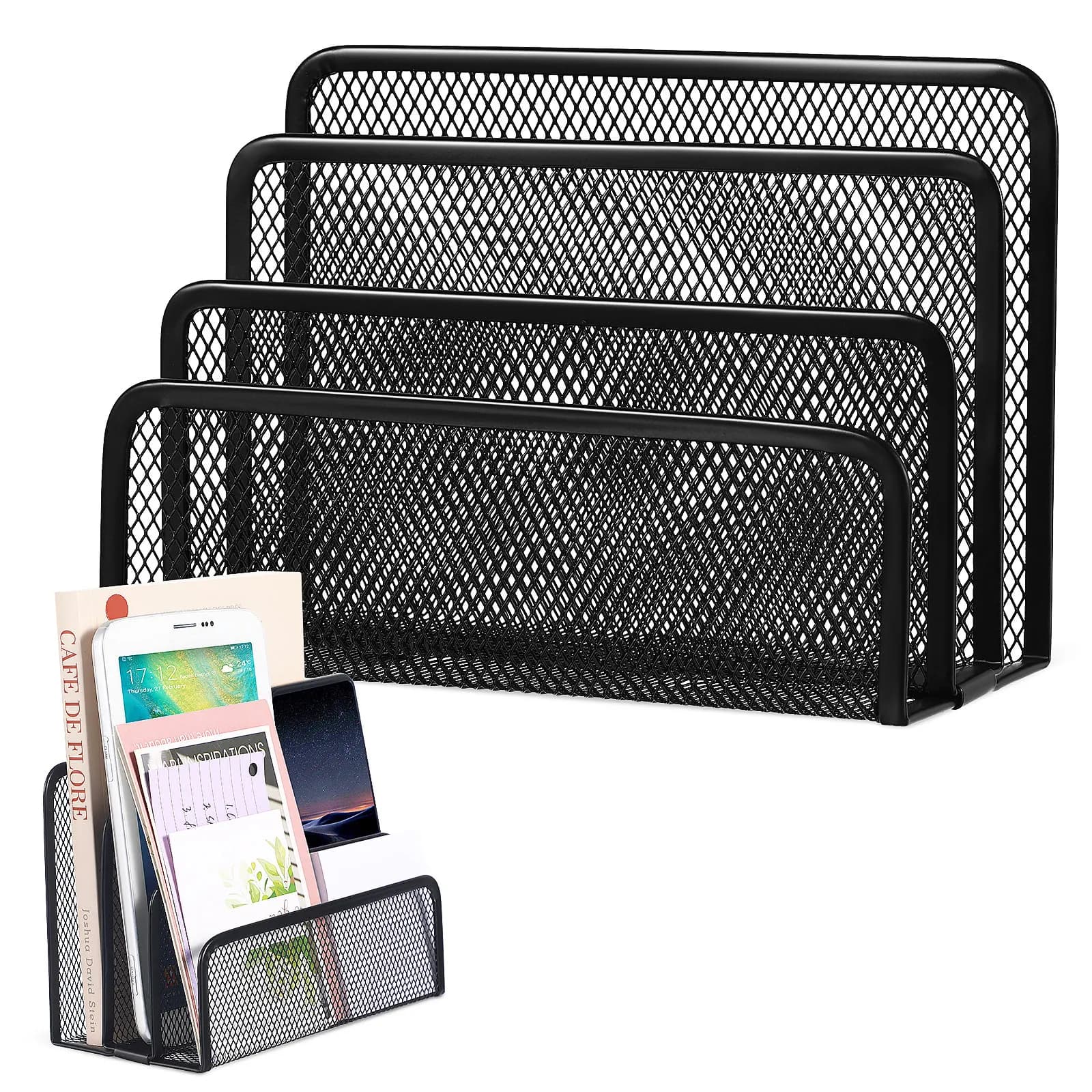 Desktop File Organizer Three Section Metal Mesh Construction Smooth Surface Filleted Corners for Office Home Desk Letter Holder