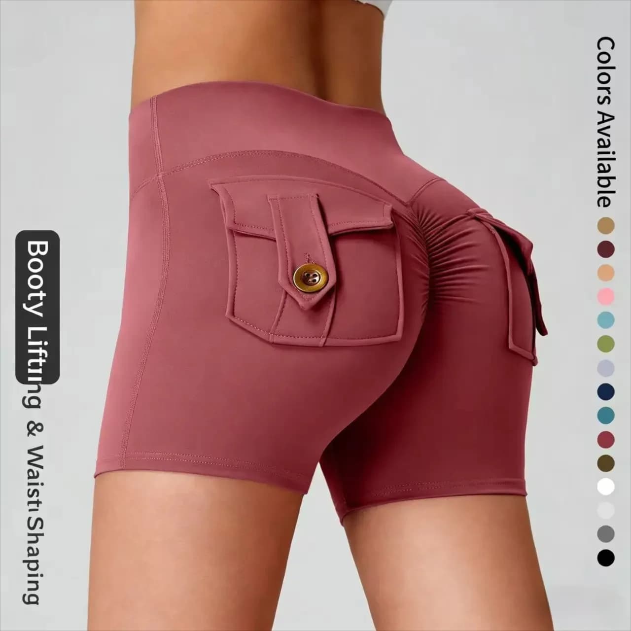 Women's Sports Yoga Shorts with Pockets, Push-Up, Models, for Fitness, Running, Cycling, Gym, High Waist, Training, Cargo Style
