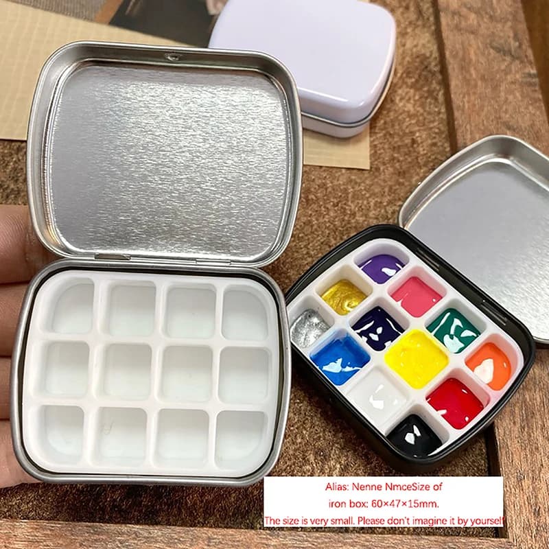 1Pc 12 Empty Grid Mini Watercolor Box Watercolor Tablet Portable Travel Painting Sketch Moisturizing Box Paint Box Supplies Art