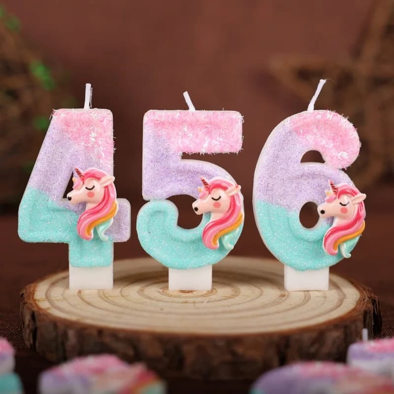 Candele di buon compleanno con unicorno rosa sfumato con numero 0-9 per la decorazione di torte Bomboniere per bambini Toppers per torte fai da te