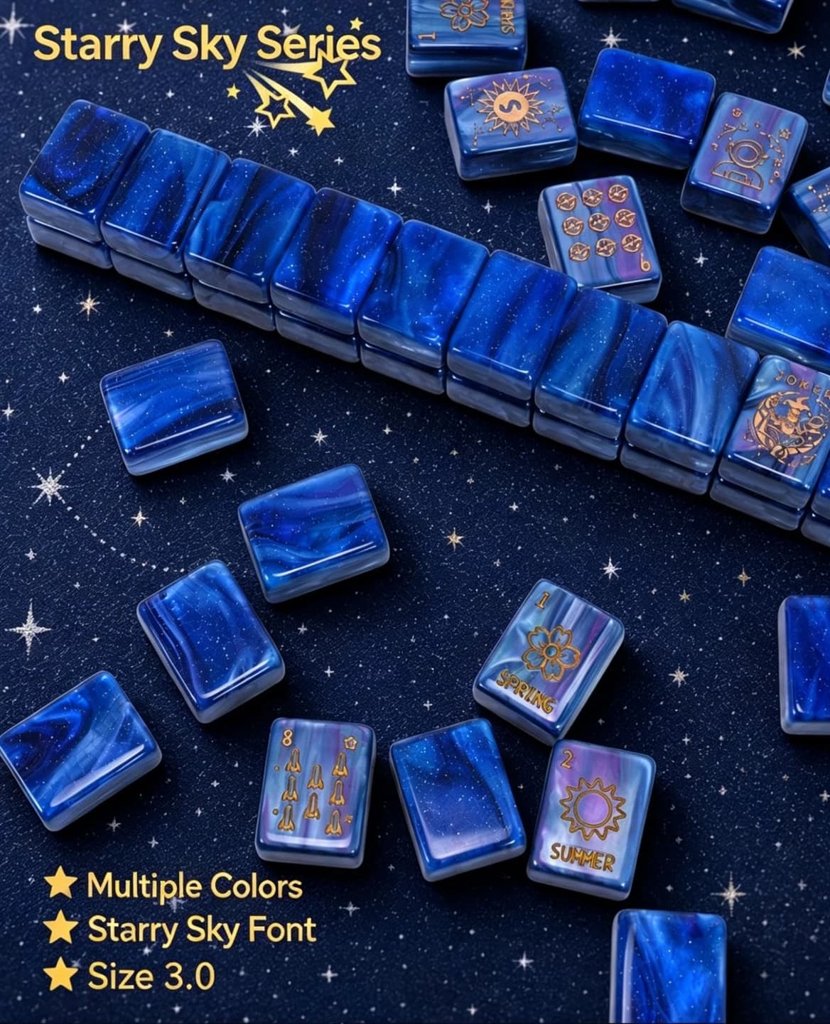 American Mahjong Starry Sky Series 166 Tiles 3.0 Size Marbled Acrylic Mahjong Set Christmas Holiday Gift for Family Game Night