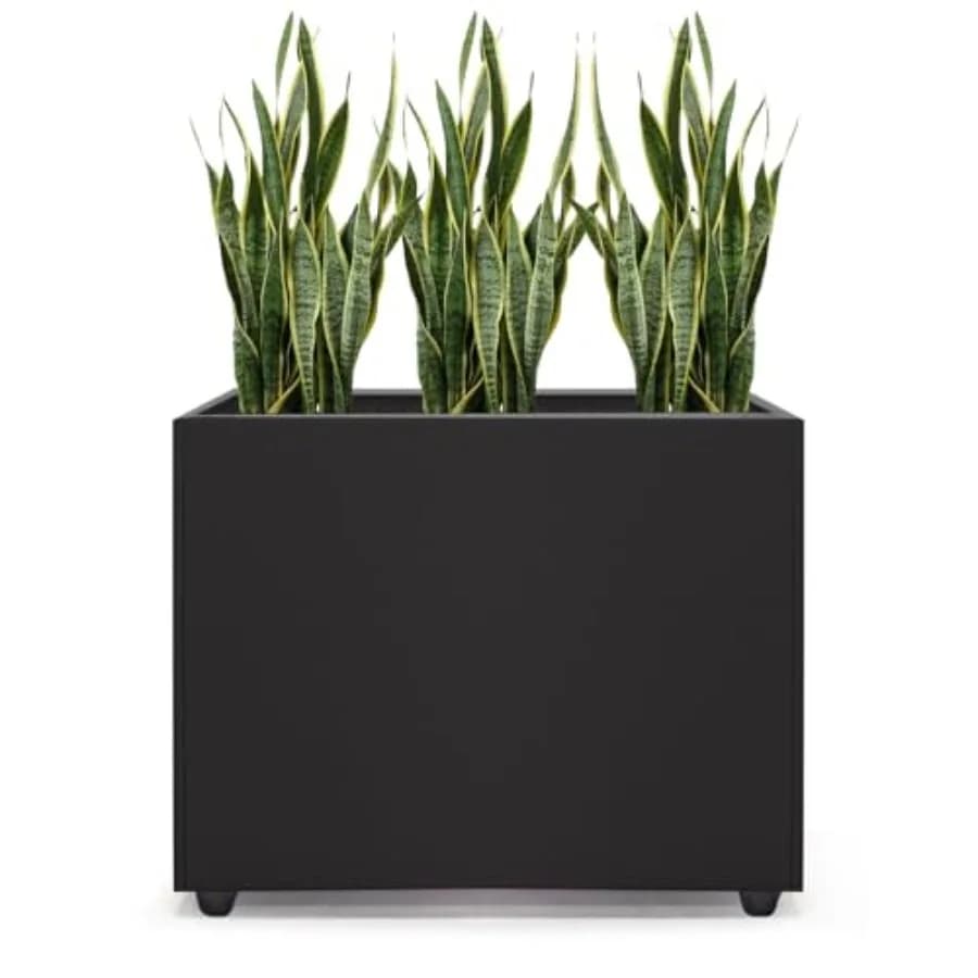 Fioriera Rettangolare a Blocco - 16x12x12 Pollici, in Acciaio Galvanizzato, Vaso Lungo in Metallo, Facile Installazione, Moderna Fioriera Alta da Esterno