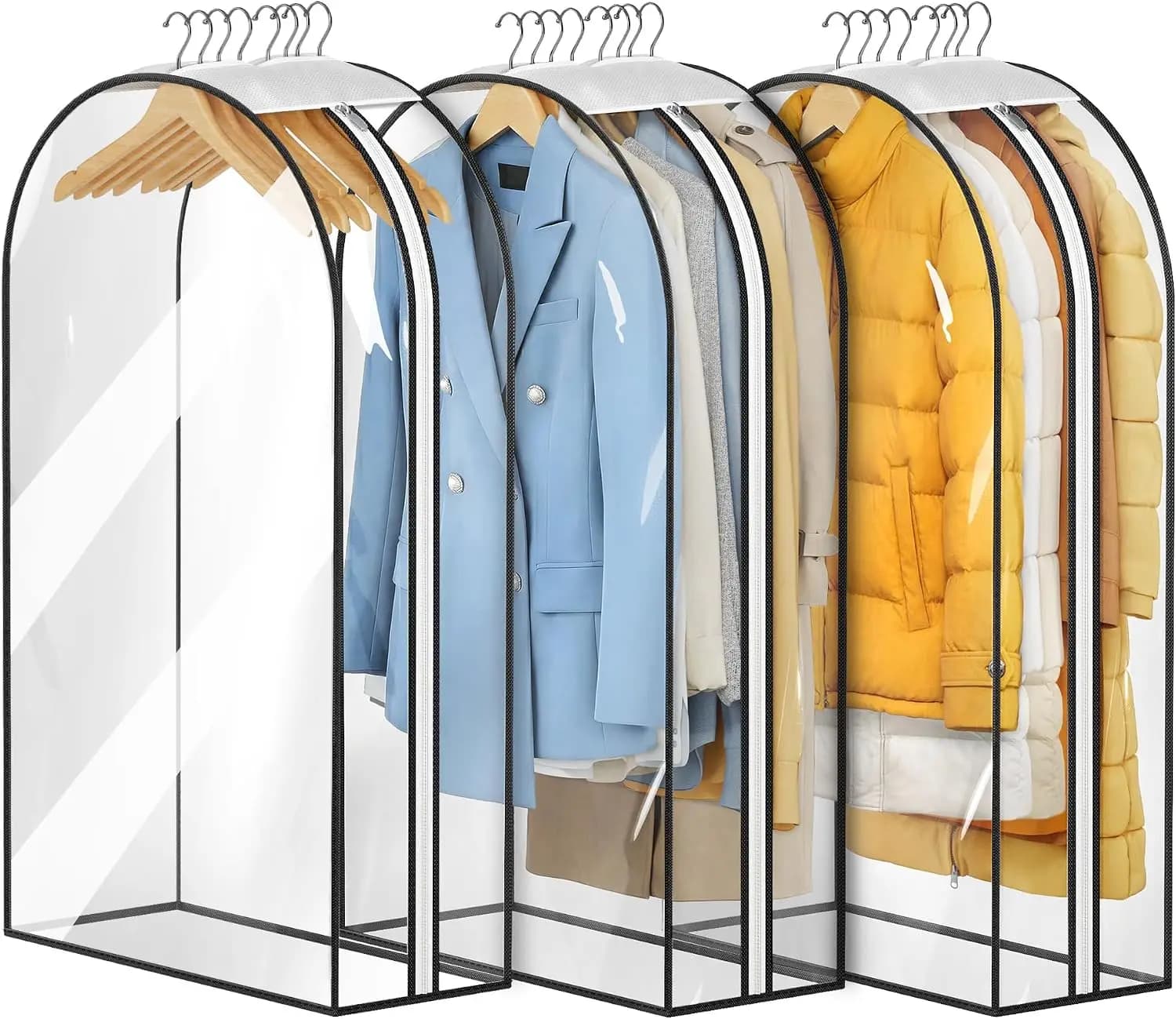 10' Gusseted All Clear Garment Bags for Hanging Clothes 3 Packs 40' Suit Bags for Closet Storage Hanging Clothes Storage Suit Co