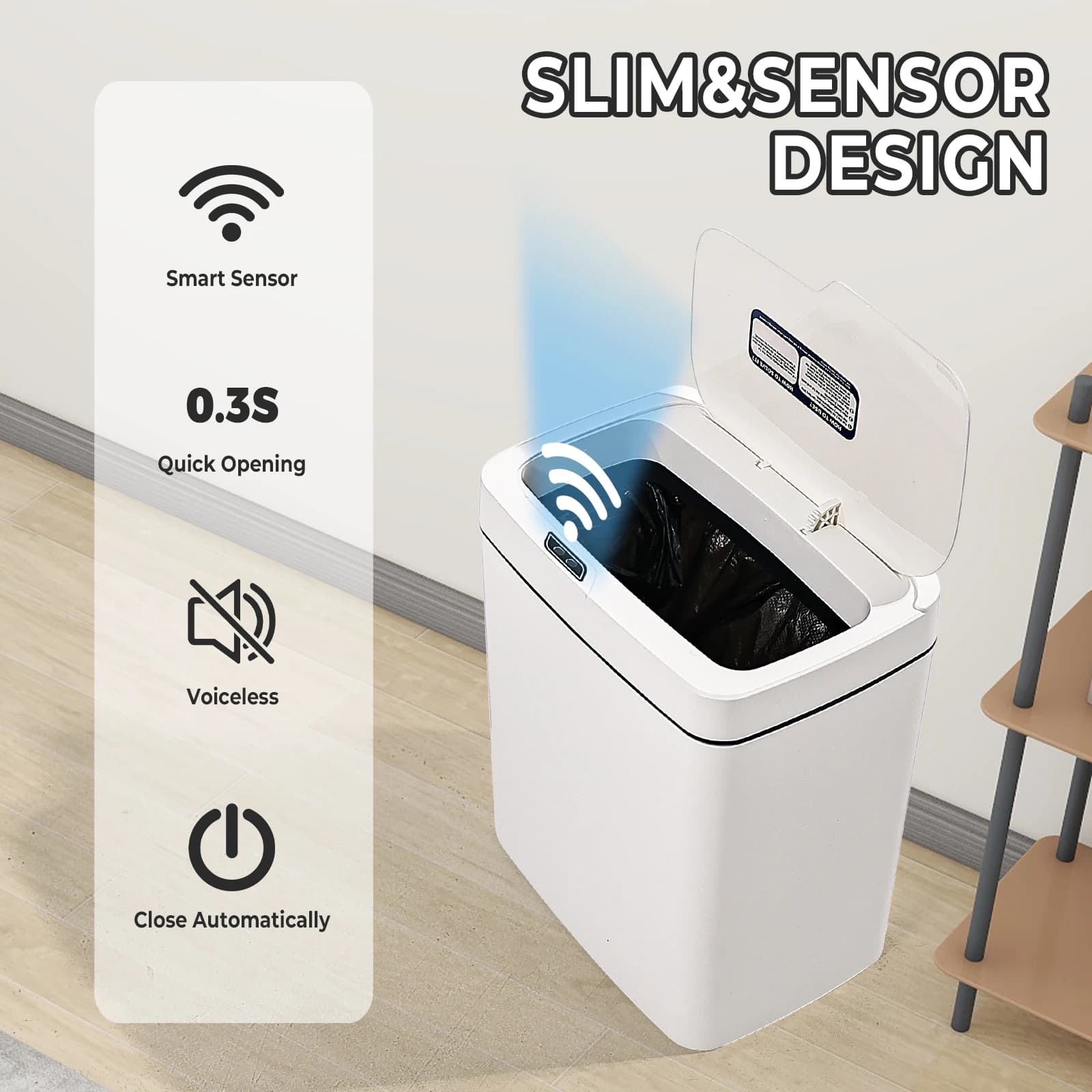 Cestino per rifiuti intelligente con apertura senza contatto, sigillo antiodore, adatto per riporre pannolini, ideale per soggiorni, cucine e bagni