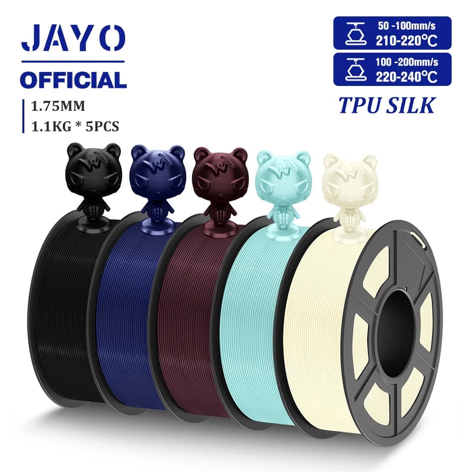JAYO TPU SETA 3D Printer Filament 98A Filament TPU 1.75mm Silk Rainbow SETA PLA PLUS 3D Filament Polished silk surface 5 rolls/set
