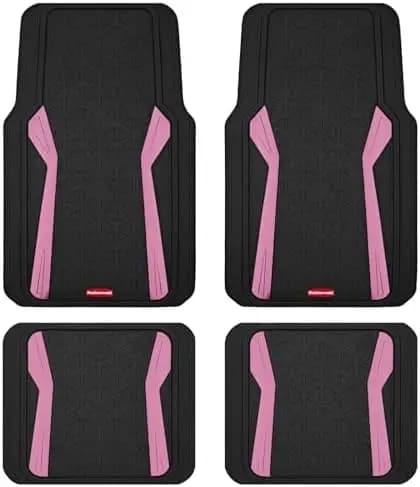 Tappetini Auto Premium in Gomma con Inserti in Alluminio - Ritagliabili, Antiscivolo, Protezione per Tutte le Stagioni - Rosa