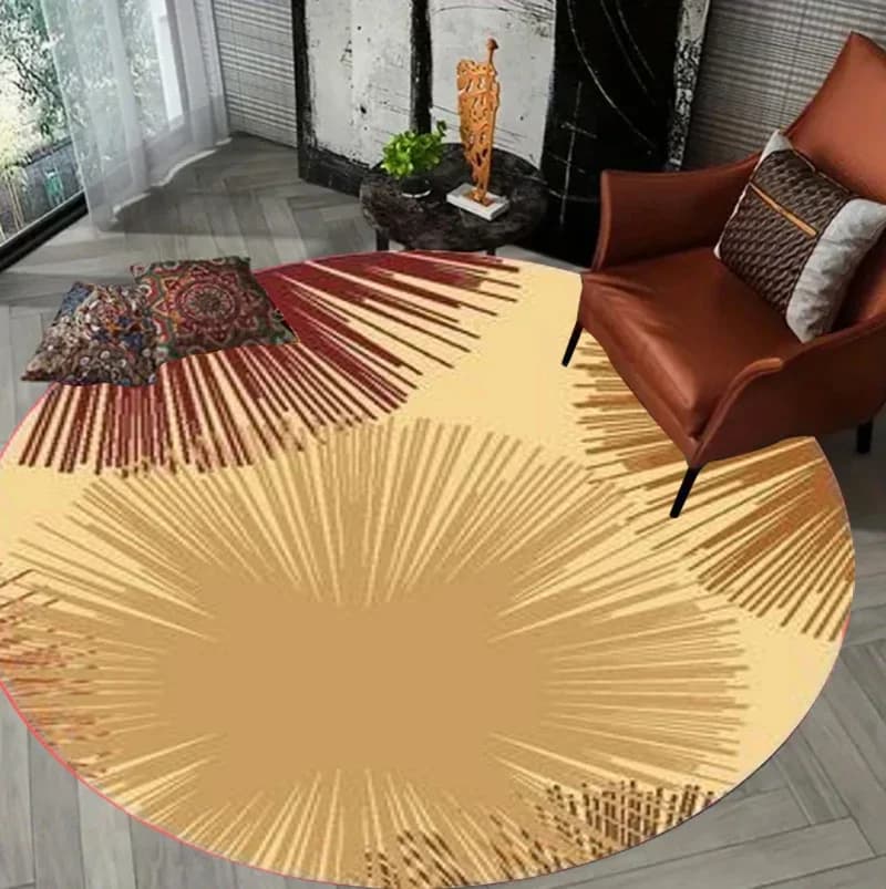 Tappeto Rotondo Geometrico a Raggi di Sole, Moderno Tappeto Astratto Morbido e Peloso per Soggiorno e Camera da Letto, Tappetino Decorativo