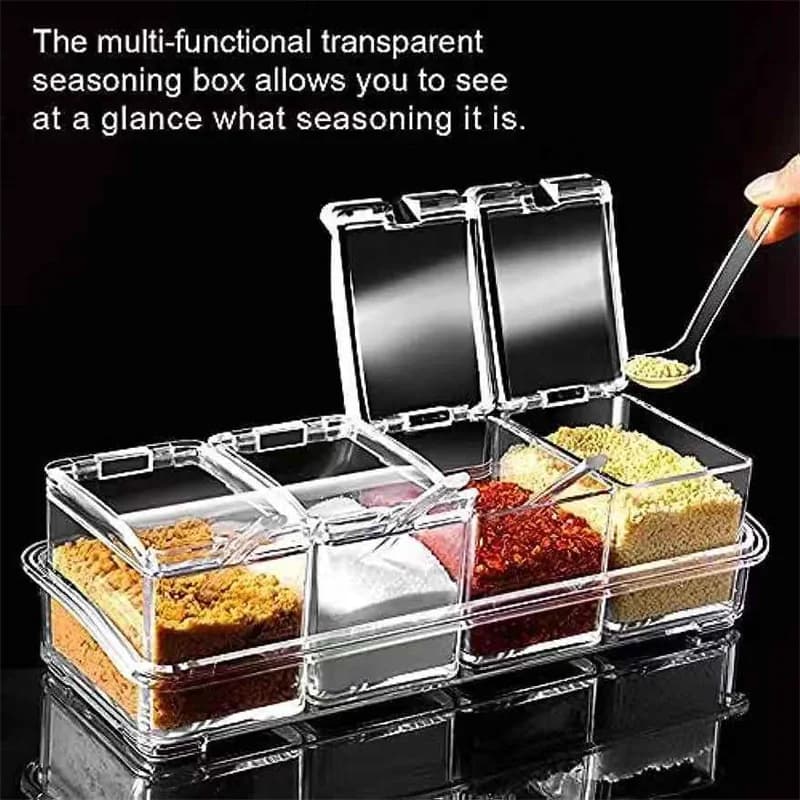 Clear Seasoning Box Set of 4 Crystal Seasoning Storage Container with Spoon Clear Seasoning Rack Spice Pots for Pepper Spice