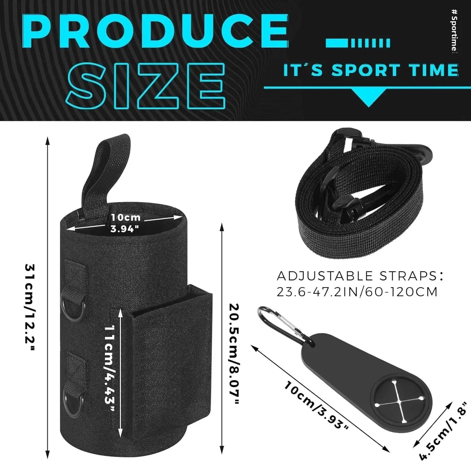 Borsa per acqua magnetica per palestra, portabicchiere per bottiglia d'acqua con tasche per telefono e tracolla, custodia per bottiglia d'acqua magnetica sportiva