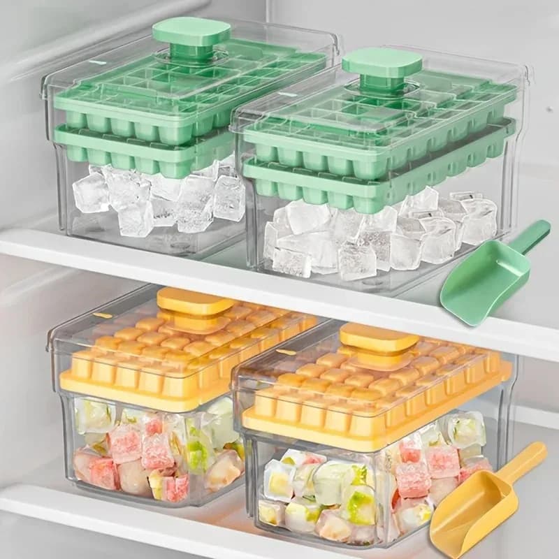 Ice Trays Freezer with Lid & Bin Ice Cube Tray Making 68 Pcs Ice Cubes, Easy Press To Release Ice Reusable Freezer Ice Tool