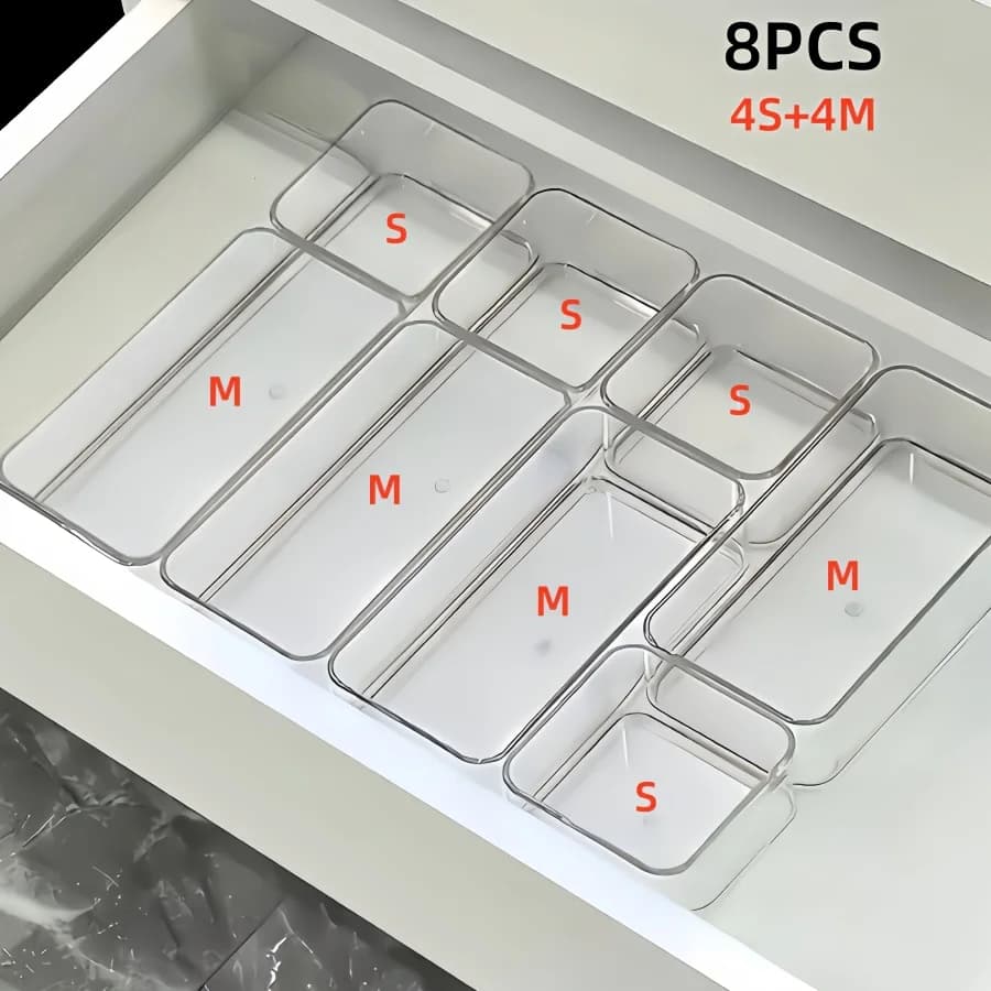 4/7/8pcsTransparent Cosmetic Storage Boxes, Drawer Built-in Separation and Organizing Box, Desktop Office Stationery Storage Box