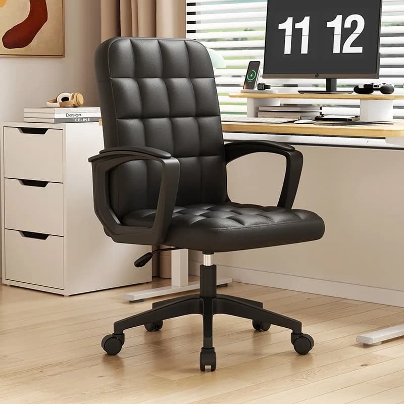 Sedia da Ufficio Ergonomica in Pelle PU, Sedia Girevole Regolabile con Cuscino Spesso e Braccioli
