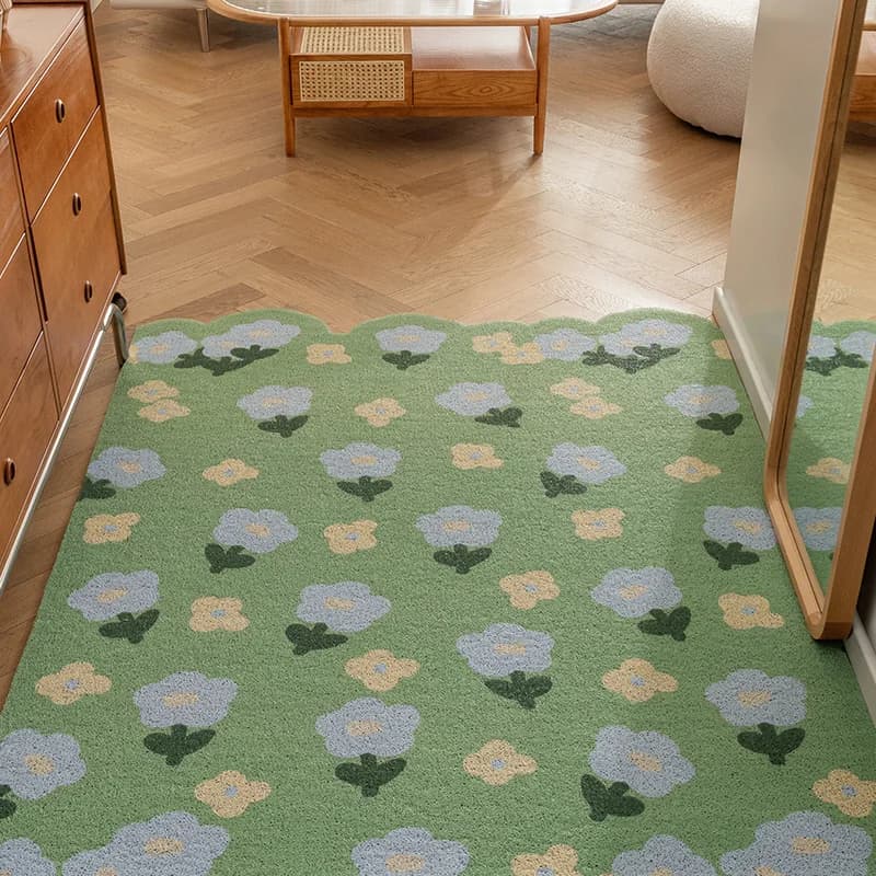 Green Flower Door Mat Front Indoor Outdoor Doormat Heavy Duty Rubber Floor Rugs Entryway Rug Washable·Non-slip Waterproof Carpet