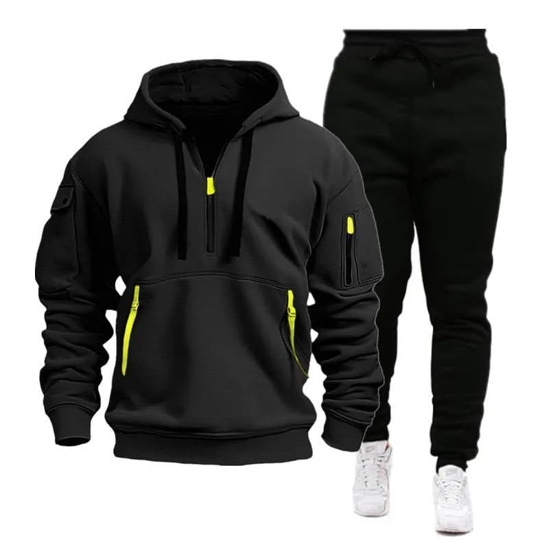 2025 Set con cappuccio sportivo autunno e inverno Set da uomo con cerniera multitasca Felpa con cappuccio sportiva Set di temperamento di vendita caldo di moda