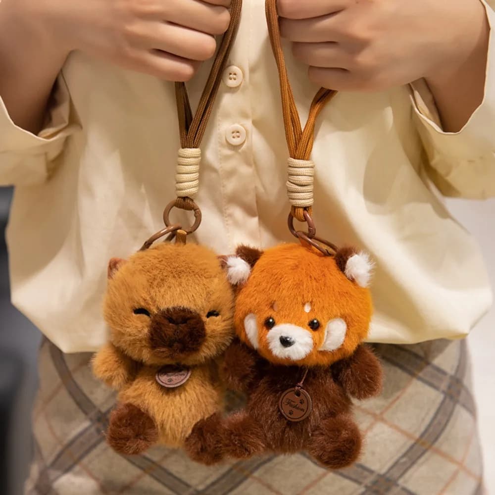 Simpatico animale panda rosso portachiavi in peluche per bambini giocattoli di peluche borsa da donna ciondolo zaino per ragazze decorazione regalo accessori portachiavi Kawaii