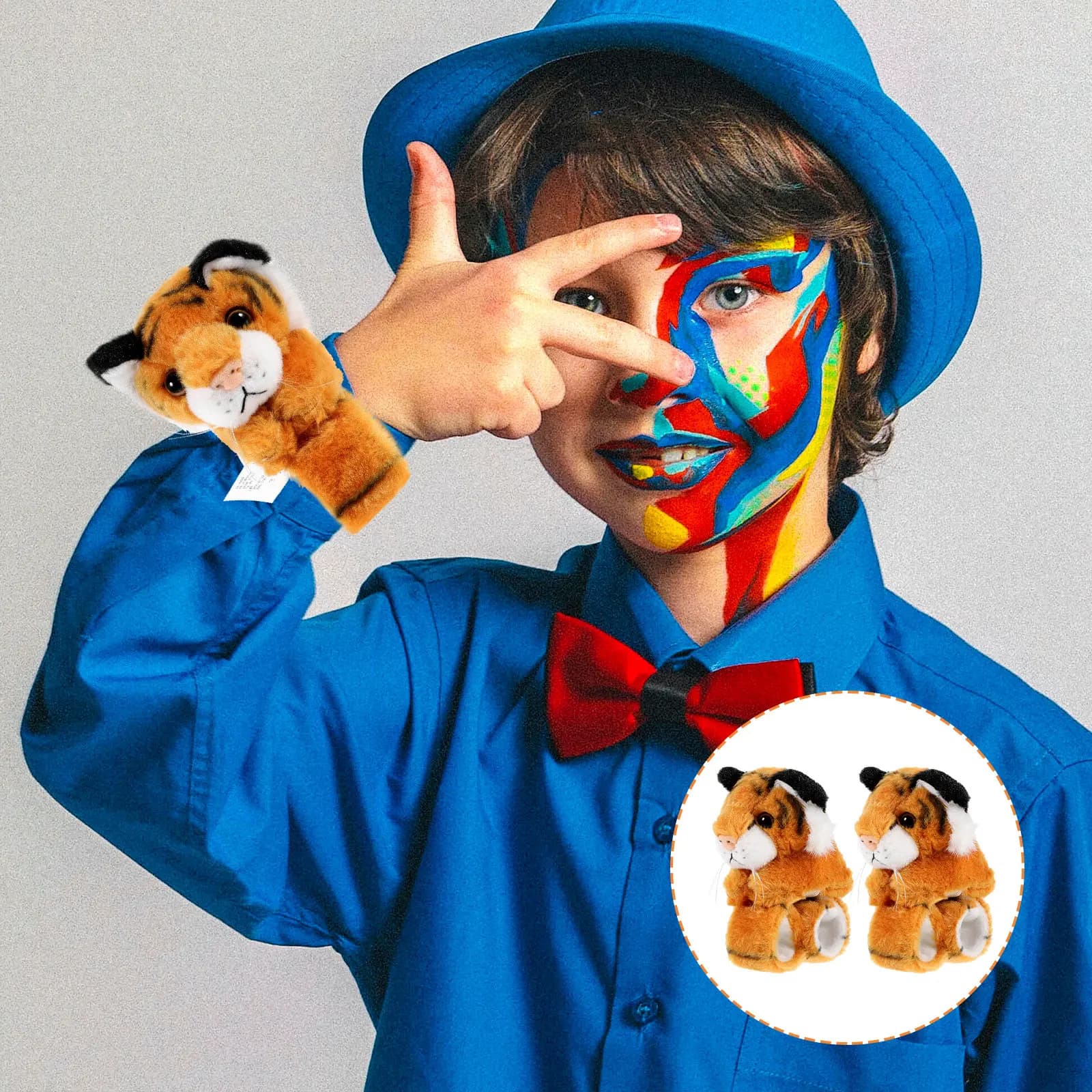 2 Pezzi Braccialetti a Scatto con Animali Cartoon, Braccialetti Imbottiti per Bambini, Accessori per Feste a Tema Giungla, Braccialetti di Peluche