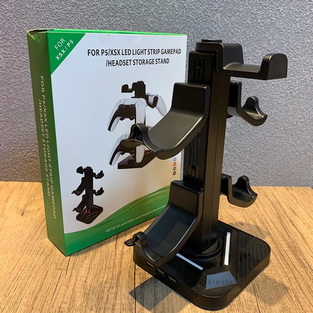 Supporto per Controller a 2 Livelli per PS5/XSX con Striscia LED, Stand Porta Gamepad/Cuffie, Accessori per Giochi, Dropshipping