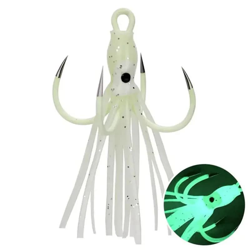WEIHE 5 pz Luce Notturna Quattro Gancio Artiglio Ganci Gancio di Ancoraggio Polpo Calamari Esca Corpo Pesce Piastra di Ferro Girevole Treble Lotto di Pesca