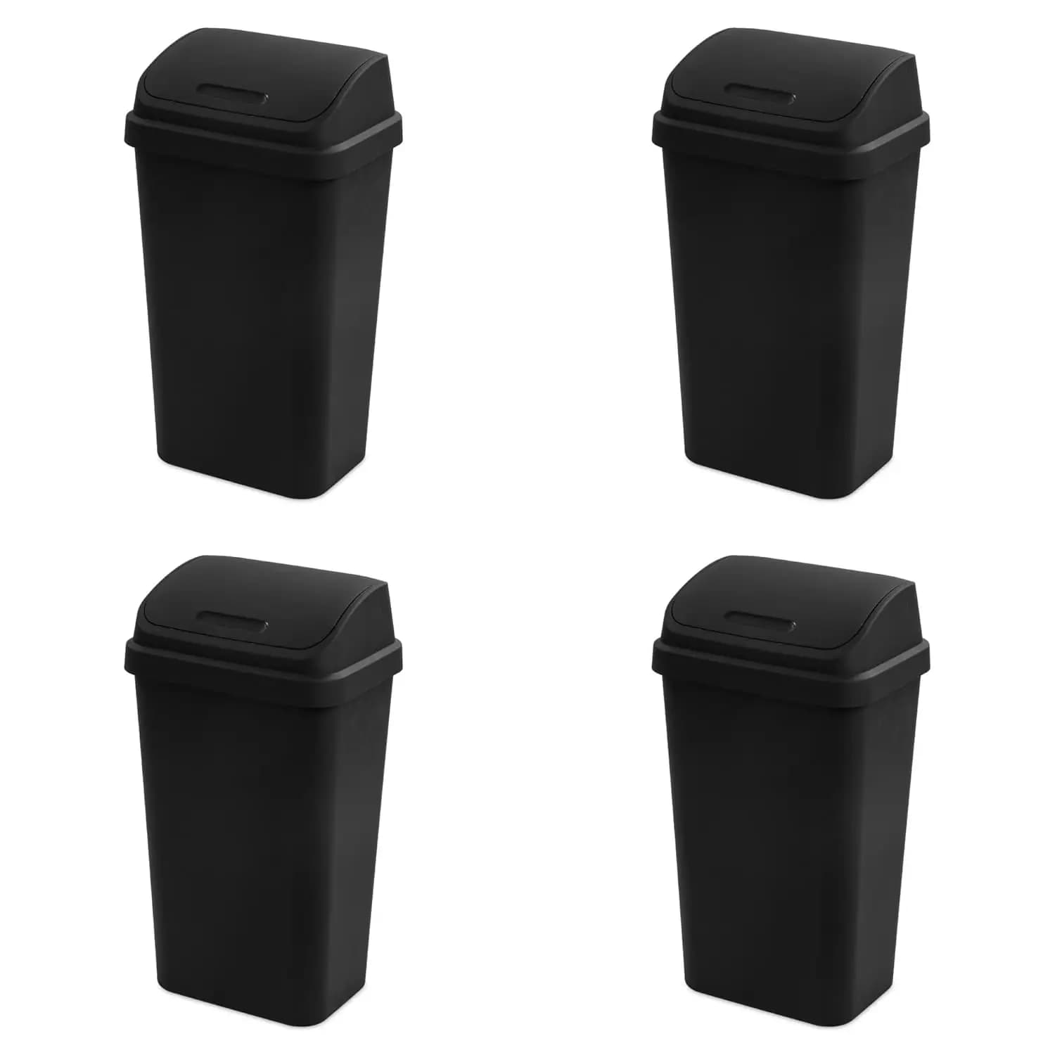 Set di 4 Cestini per Rifiuti con Coperchio Basculante, Eleganti Contenitori Quadrati, 13 Galloni Neri per Cucina, Bagno, Garage