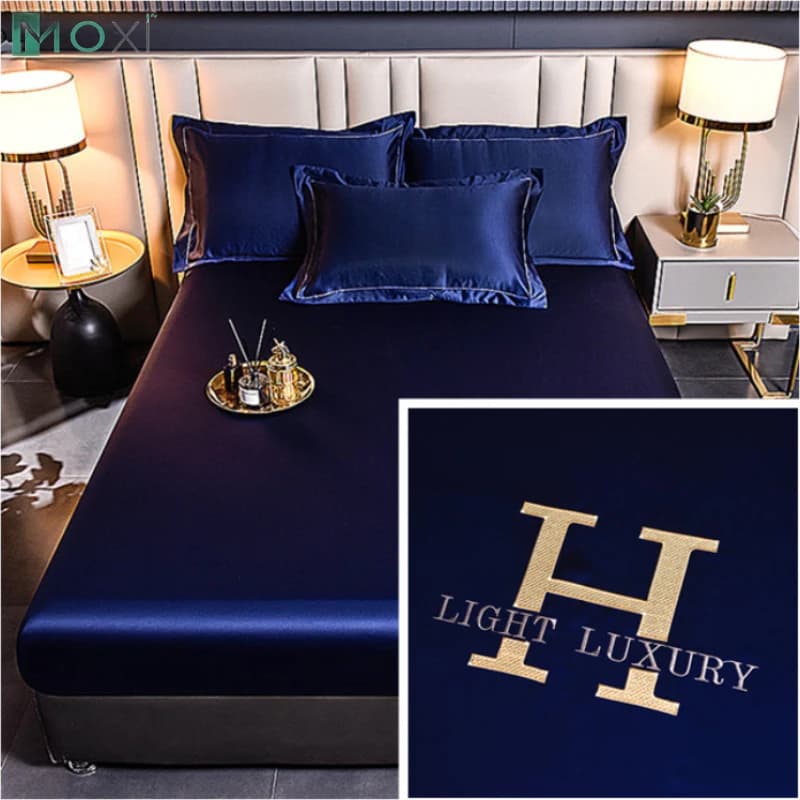 Luxury Ice Silk Fabrics Sheet with Elastic Corners Solid Summer Bed Linens Mattress Set of Queen King Size 4 Size Sheets