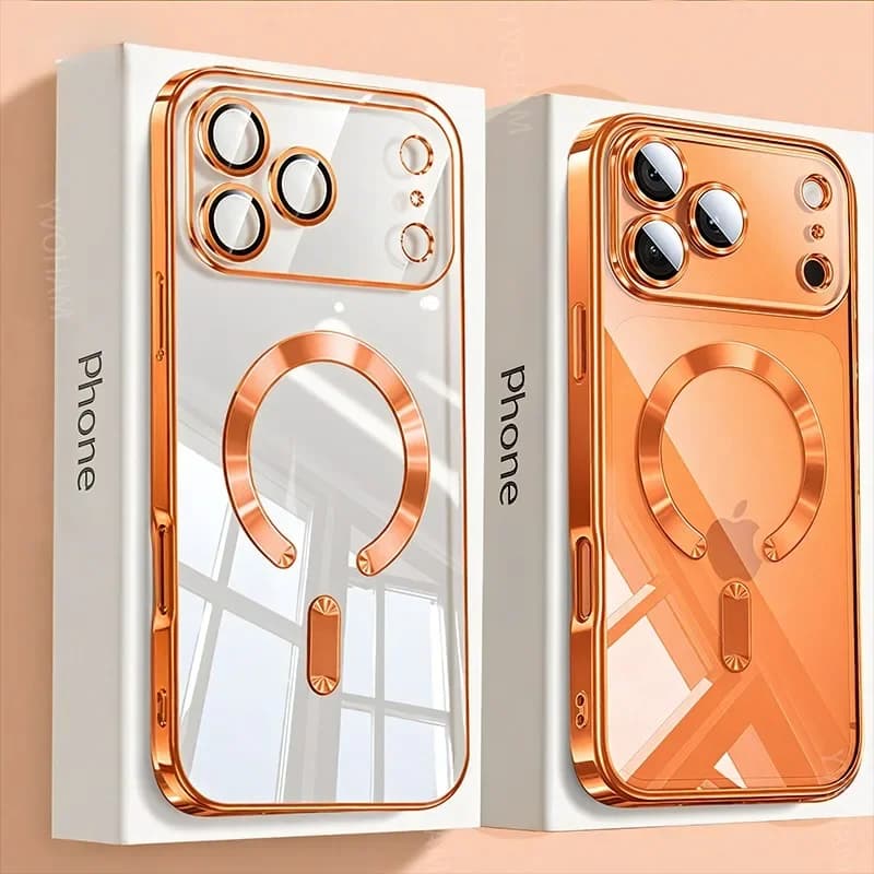 Custodia trasparente magnetica arancione moda per iPhone Air 17 16 15 14 13 12 11 Pro Max Plus Custodia morbida per placcatura di ricarica wireless