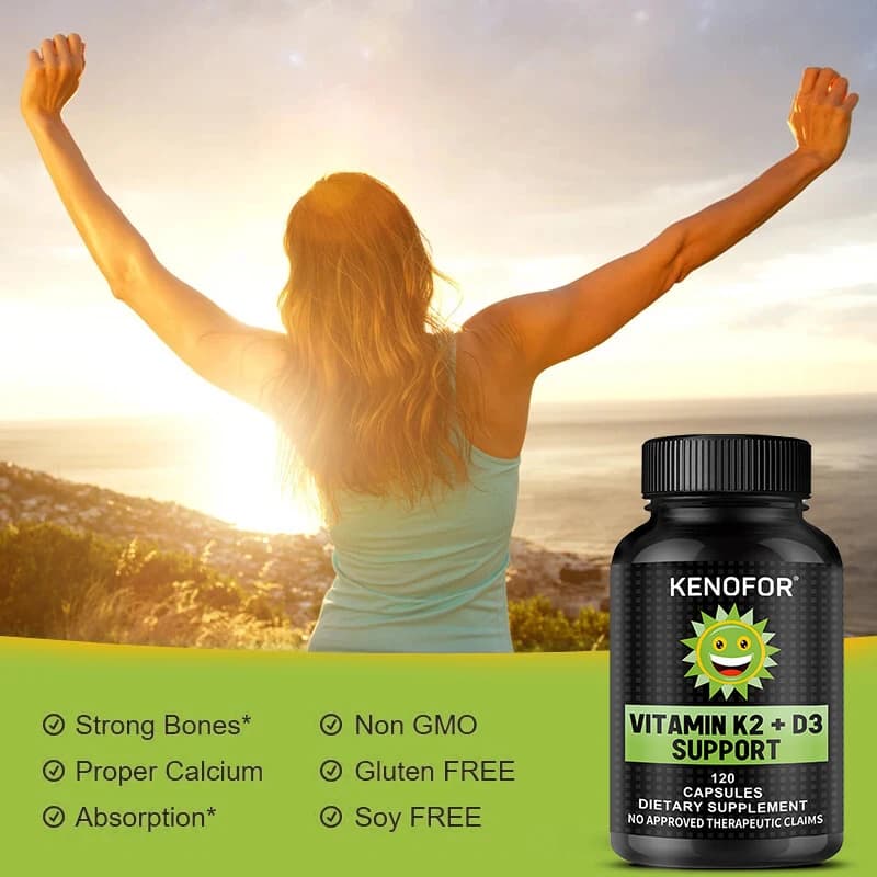 Vitamin D3 supplement + K2 - It promotes nutrient absorption, supports bones, heart, immune and nervous system, 30/60/120 capsules