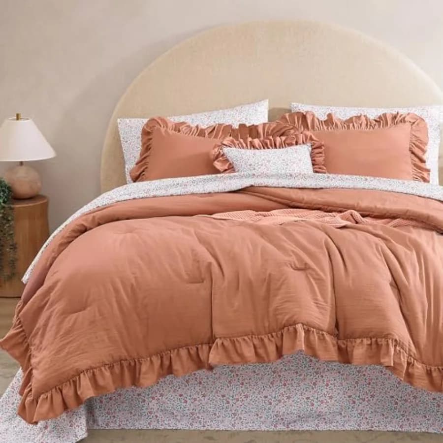 Set Copripiumino - 7 Pezzi, Set Biancheria da Letto con Volant, Stile Shabby Chic Rustico, con Copripiumino con Volant, Lenzuola Floreali, Federe