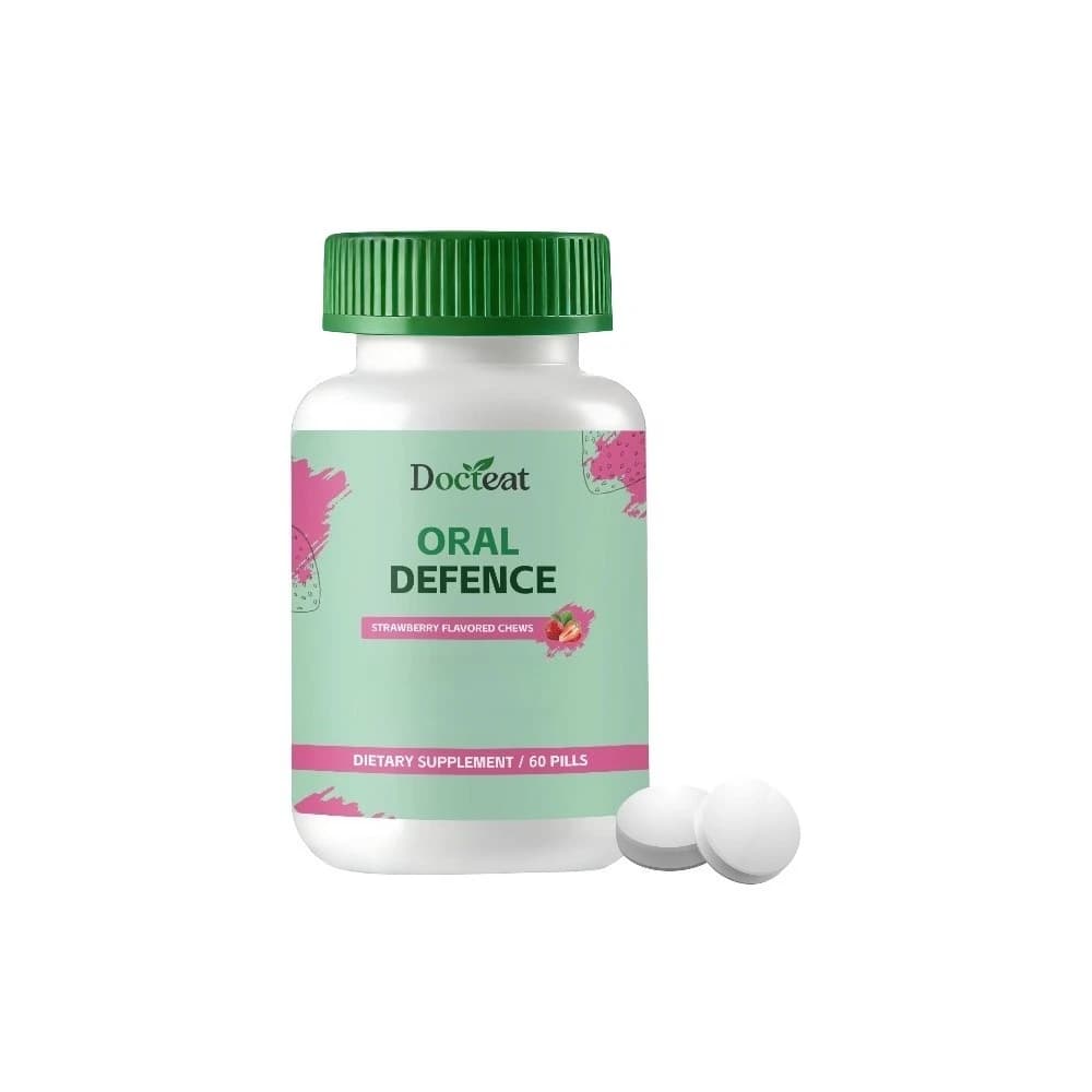 Docteat Compresse Masticabili Probiotiche per l'Alito Fresco con Complesso Probiotico, Idrossiapatite e Xilitolo, 60 Compresse al Gusto Fragola