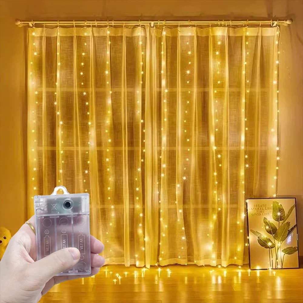 Luci a LED a Batteria con 8 Modalità di Illuminazione, Ghirlanda per Feste e Matrimoni, Tenda Luminosa, Lampada Fatata per Camera da Letto, Casa e Decorazioni Natalizie