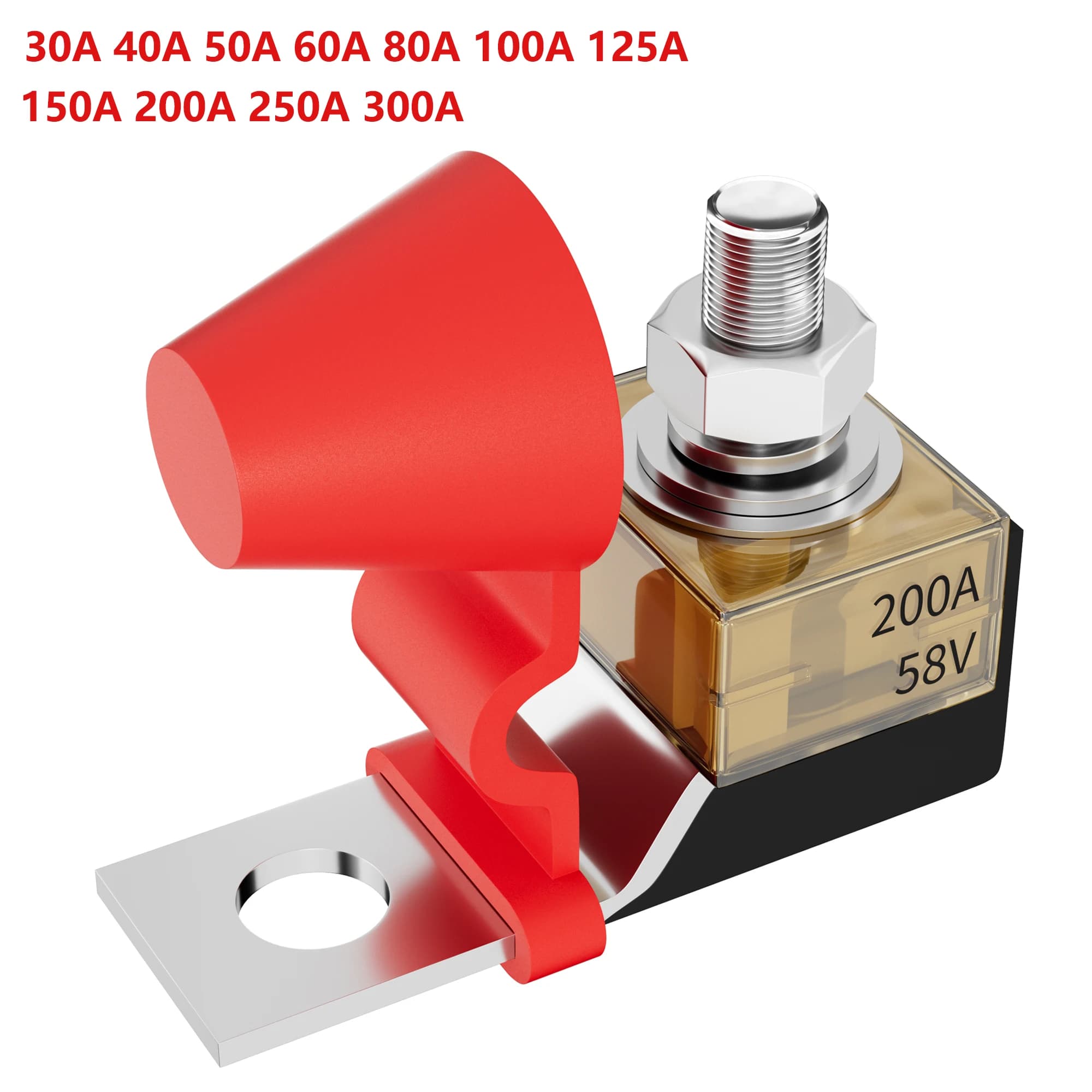 30A -300A 58V Mrbf Terminal Fuse Block Battery Terminal Fuse Block Kit With Single Stud 5/16"(M8) Marine Rated Battery Fuse