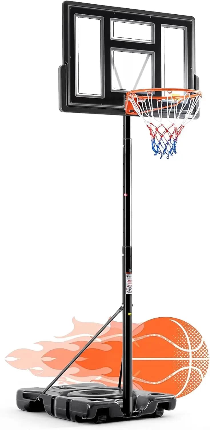 Canestro da Basket Portatile Regolabile da 3 Metri per Esterni, Tabellone Infrangibile da 112 cm, Cerchio Ammortizzante, Base Riempibile, 2 Ruote