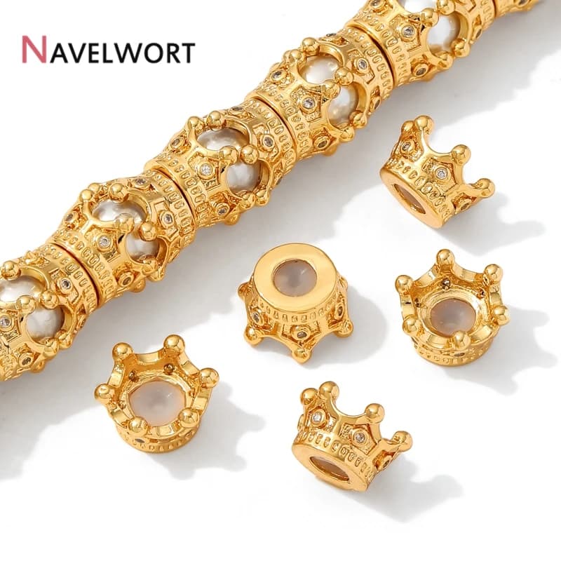 18K Gold Plated Brass With Silicone Spacer Beads,Metal Crown Beads For Bracelet Necklace Making Accessories,Separator For Beads