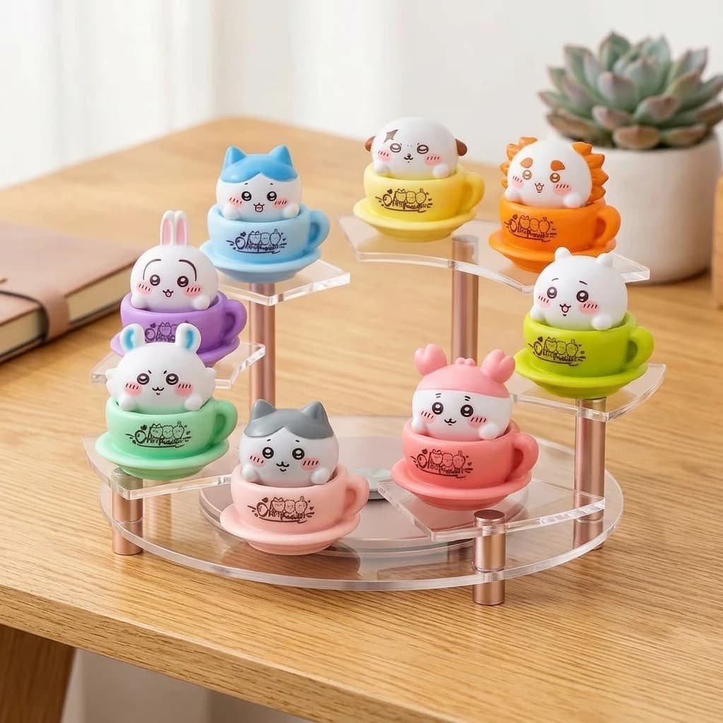 Chiikawa Rotating Cup Figure Kawaii Anime Mini Desk Decor Cartoon Collectible Desktop Ornament Cute Room Decor Gift