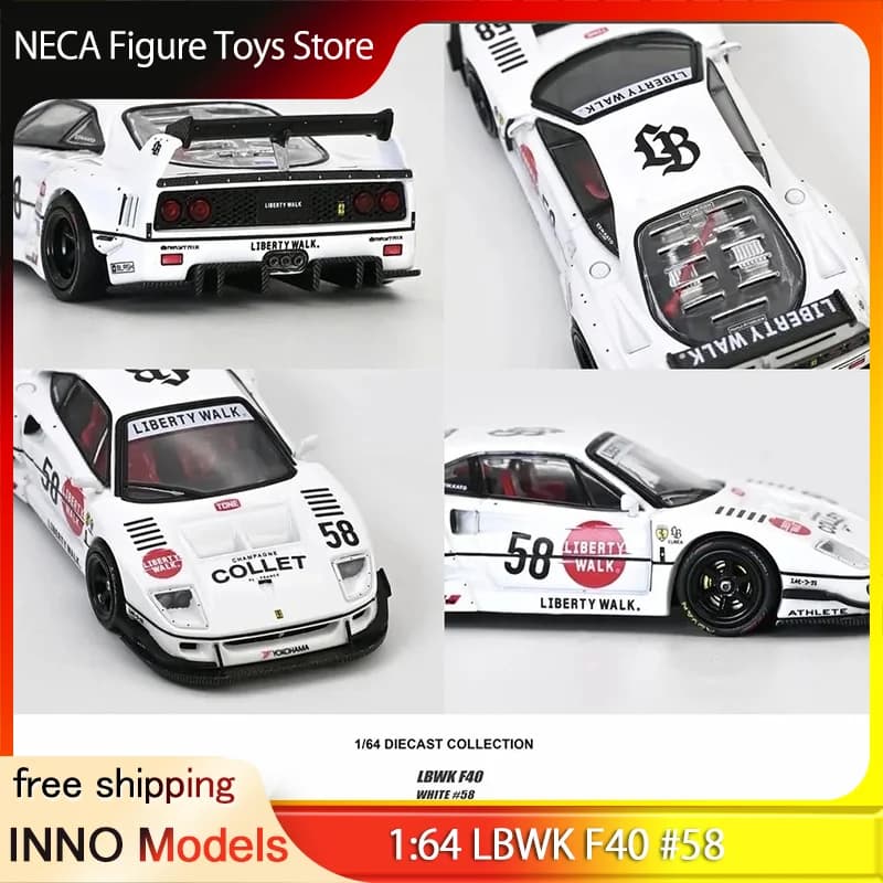 Modelli INNO 1:64 LBWK F40 # Set di 58 Auto in Miniatura Rosse e Bianche, Collezione Liberty Walk Widebody Modificata, Regalo per Adulti e Fan