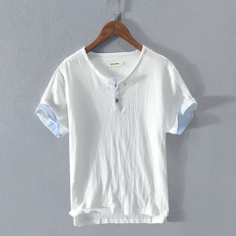 Men's Breathable Cotton Linen Wrinkle Fabric T-Shirt Solid Short Sleeve Tees Pullover T Shirt for Men Harajuku TS-832