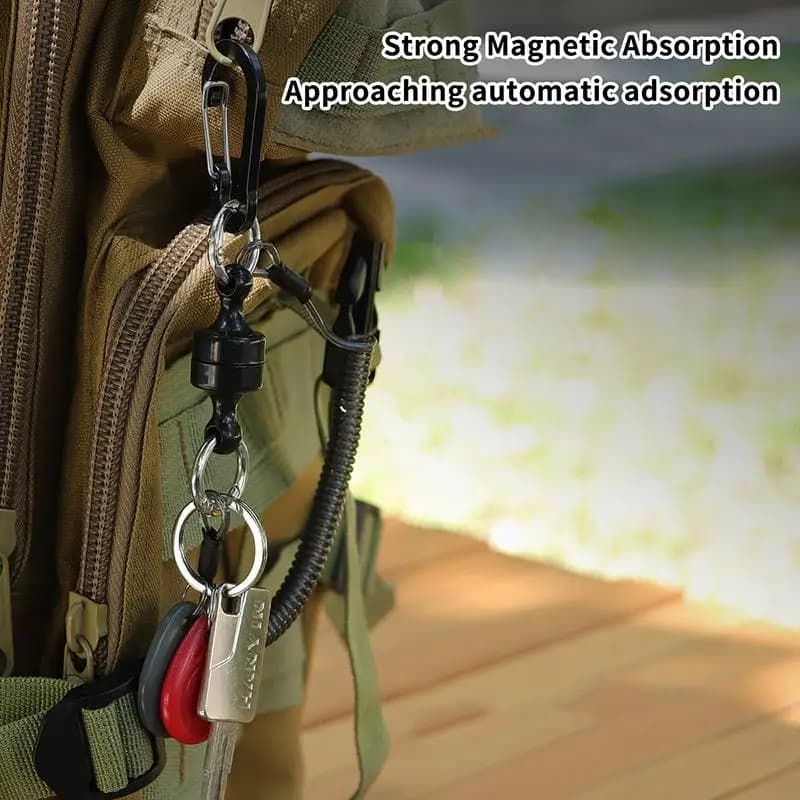 Magnetic Net Release Holder With Coiled Lanyard Fly Fishing Tools Strong Magnet Carabine Fast Buckle Anti-Drop Rope Accessories