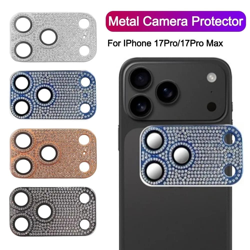 Custodia protettiva per obiettivo fotocamera con pellicola per obiettivo con diamante bling a copertura totale per IPhone 17 Pro Max 17 Protezione per schermo in metallo con glitter strass