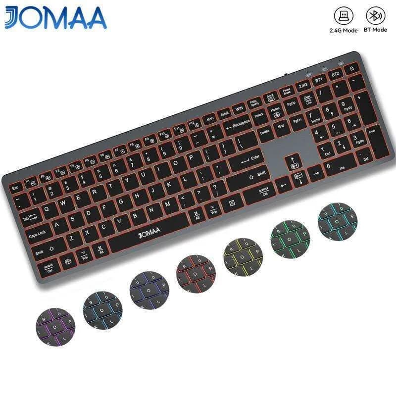 JOMAA Wireless Keyboard with 7 Colors RGB Backlit Full-Size Computer Keyboard Quiet Low Profile Keys Office Keyboard