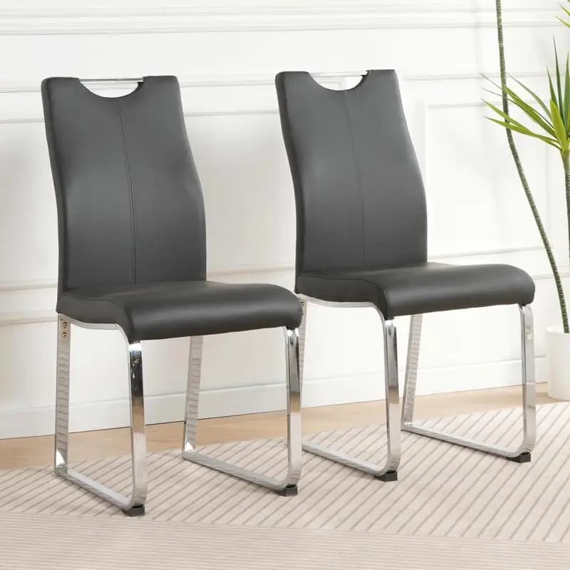 Set di 2 sedie da pranzo moderne imbottite in PU color carbone, gambe in metallo elettrolitico, ideali per soggiorno, camera da letto, cucina, sala da pranzo