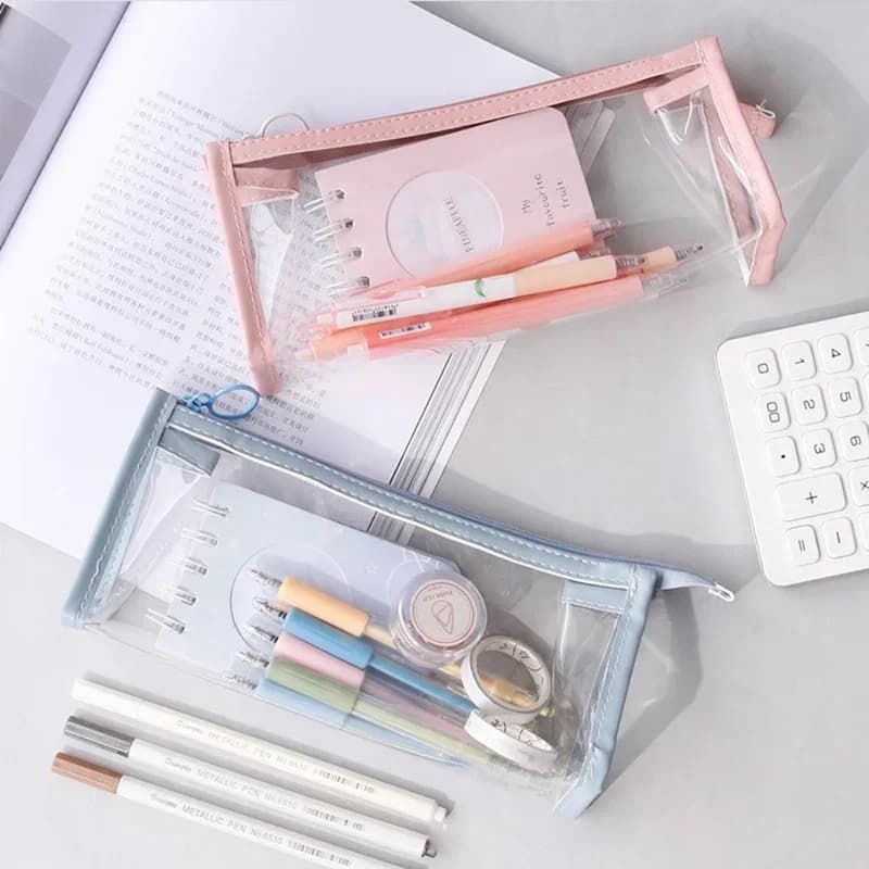 Astuccio trasparente Borsa per penne semplice di grande capacità Borsa per cosmetici Kawaii Forniture per ufficio di cancelleria per studio scolastico per bambine