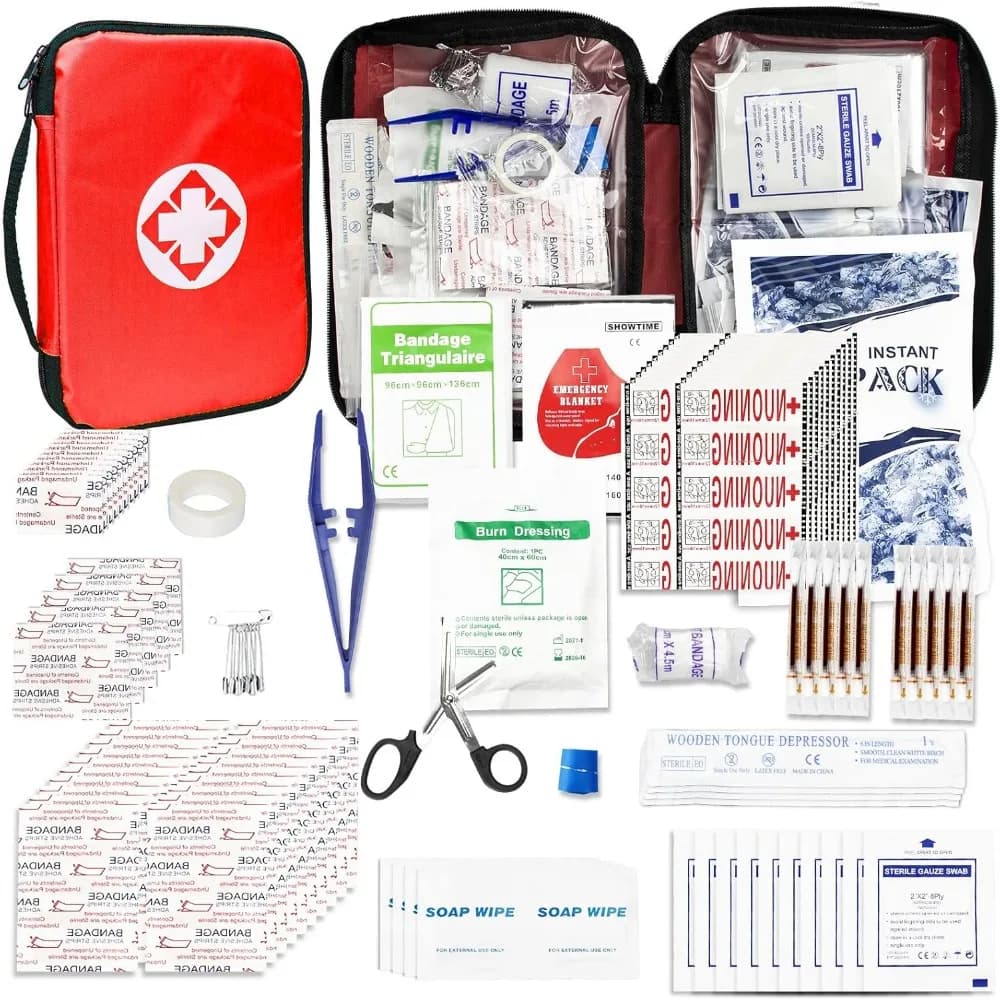 kit di pronto soccorso da viaggio per auto-casa 300 pezzi kit di sopravvivenza per avventure all'aria aperta - piccoli set essenziali di emergenza rossi portatili escursioni in ufficio