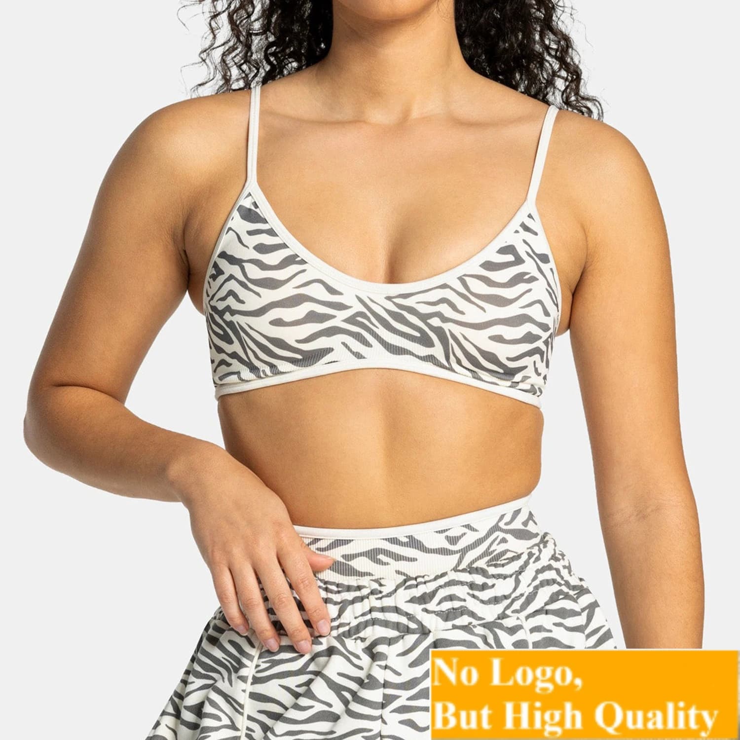 NO LOGO Zebra print thin strap backless pleated gathering bra paired with high waisted sports and fitness running pants