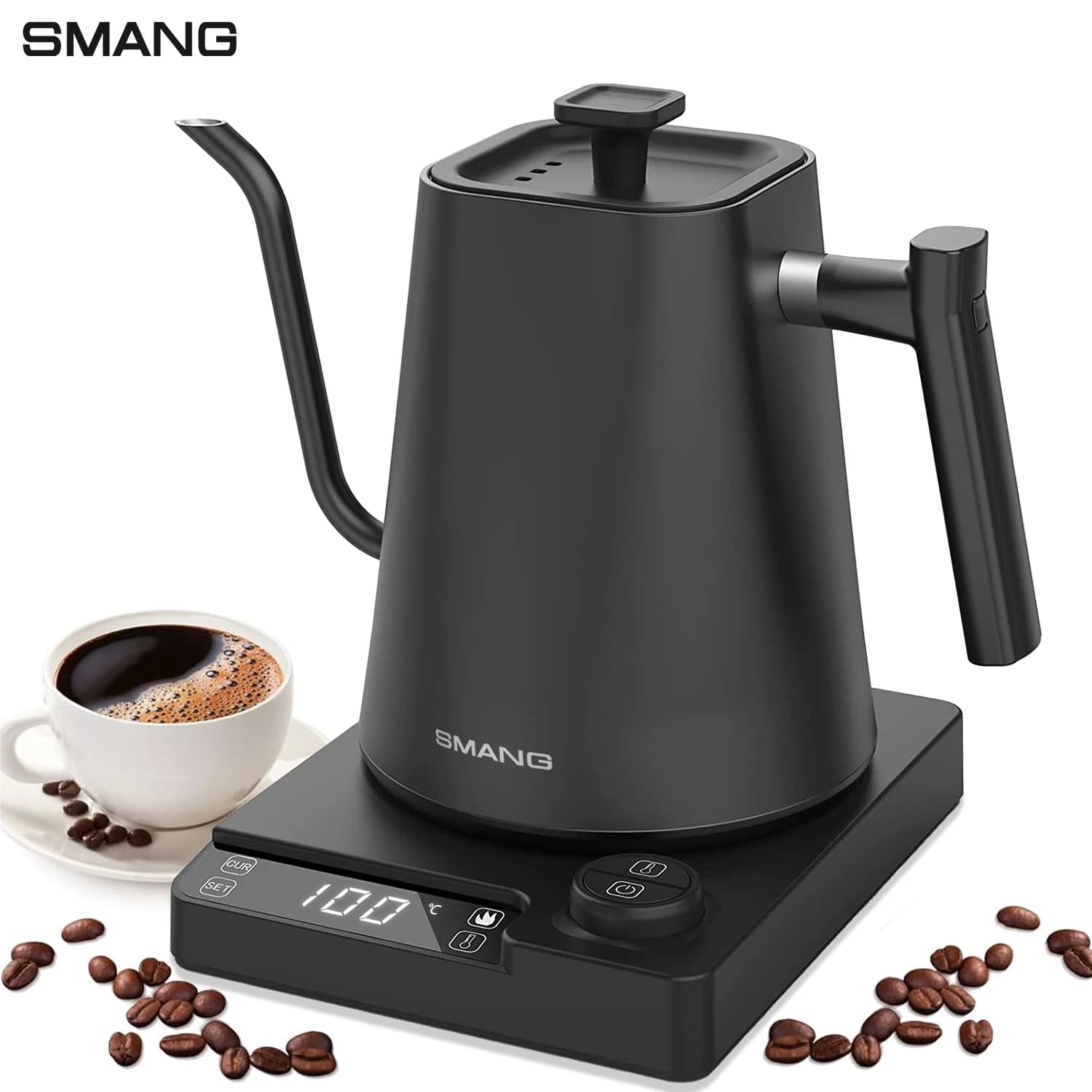 Electric kettle SMANG 1200W with Beccuccio in Collo d'Oca, 1L, Temperature Control, for Coffee, Quick Heating