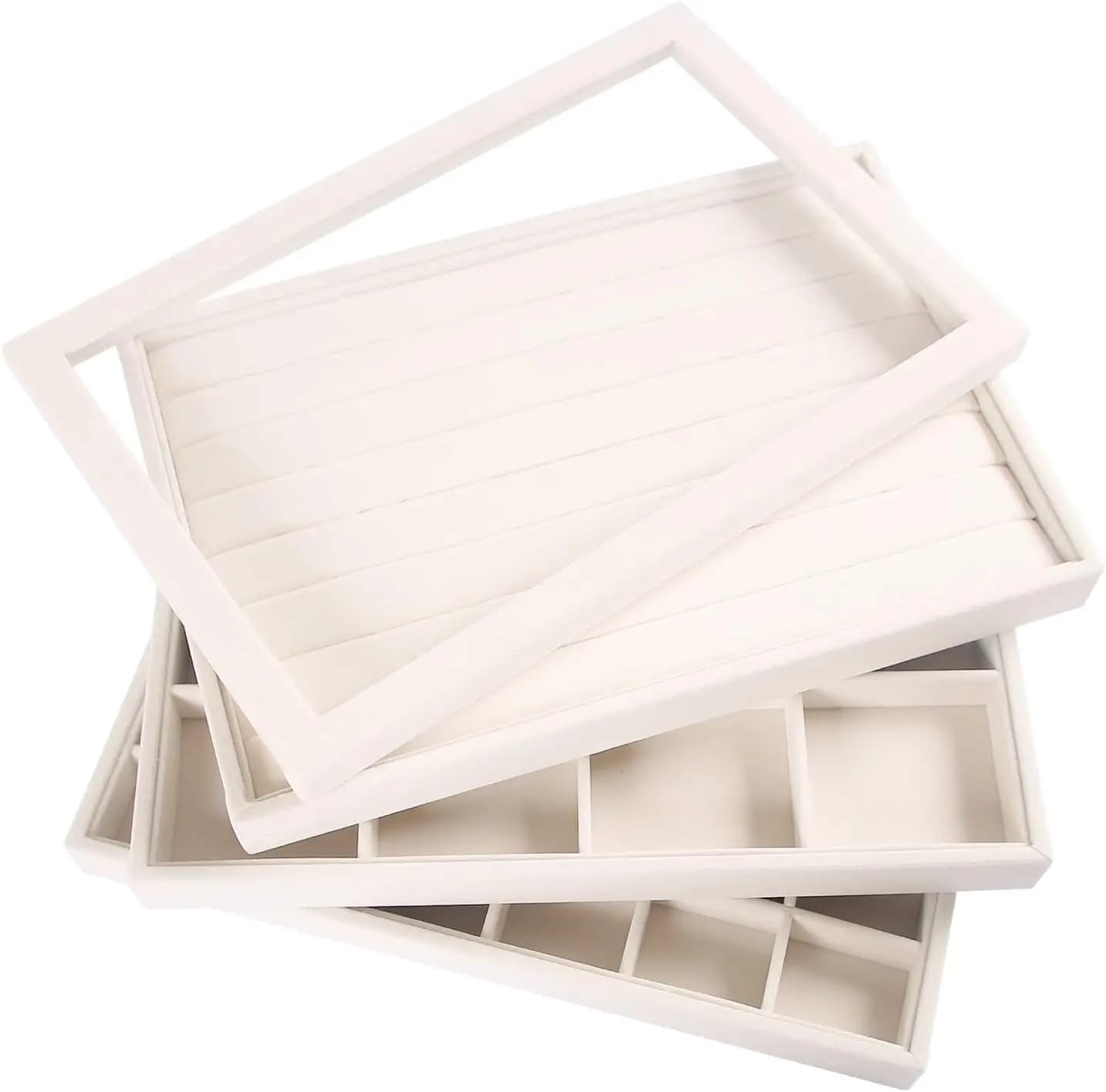Set di organizer impilabili per gioielli con coperchio trasparente, vassoi per cassetti, organizer per esposizione di orecchini, collane, bracciali e anelli (beige)