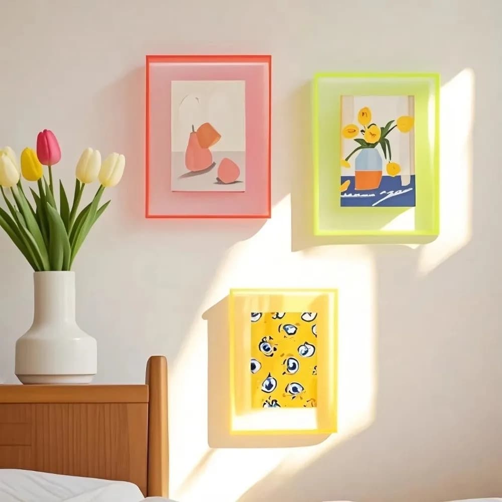 Translucent Acrylic Photo Frame Colorful Magnetic Picture Frame Holder Message Board Holder Photo Display Stand Tabletop Decor