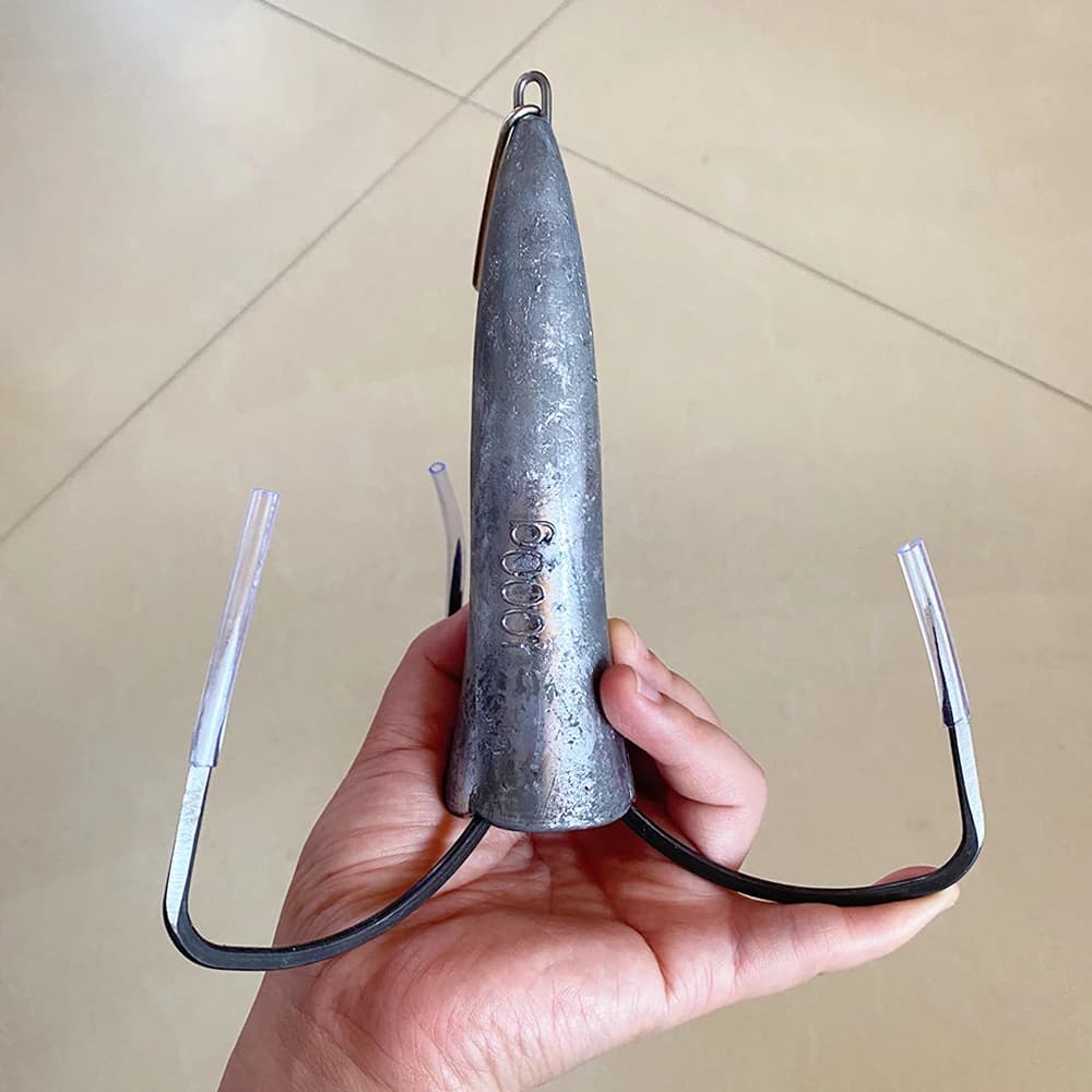 Amo da pesca triplo gigante da 1000g, in acciaio al carbonio, con ardiglione, colore argento, anzuelos de pesca