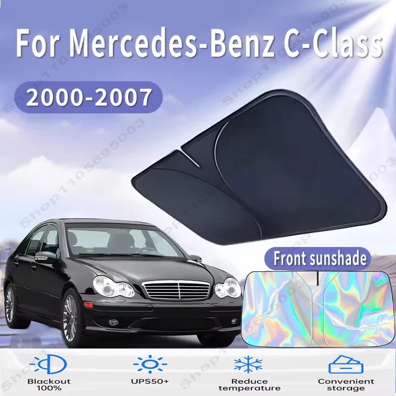 Front Windshield Sun Shade For Benz C-Class W203 2000~2007 Custom Fit Foldable UV Reflective Sun Heat Protection Car Interior